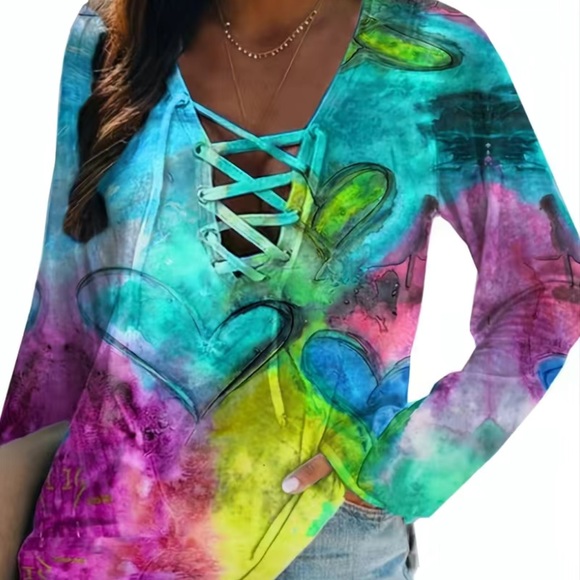 Tops - Colorful Lace-Up Women's Blouse